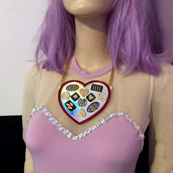 I'm Your Present – Colar pingente/pendente por atacado – Colar de caixa de chocolate em forma de coração, dia dos namorados, acrílico cortado a laser, joias de2
