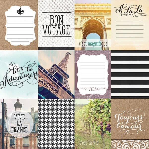 Paper House Productions - Wholesale Scrapbook - France Tags 12x12 Double Sided Paper1
