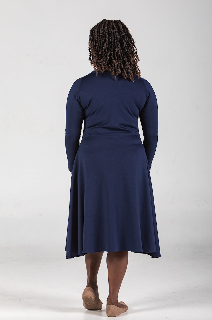 Knieriem Designs - Wholesale Dress - Women's - Long Raglan Sleeve Ponte Dress with Pockets and Full Skirt3