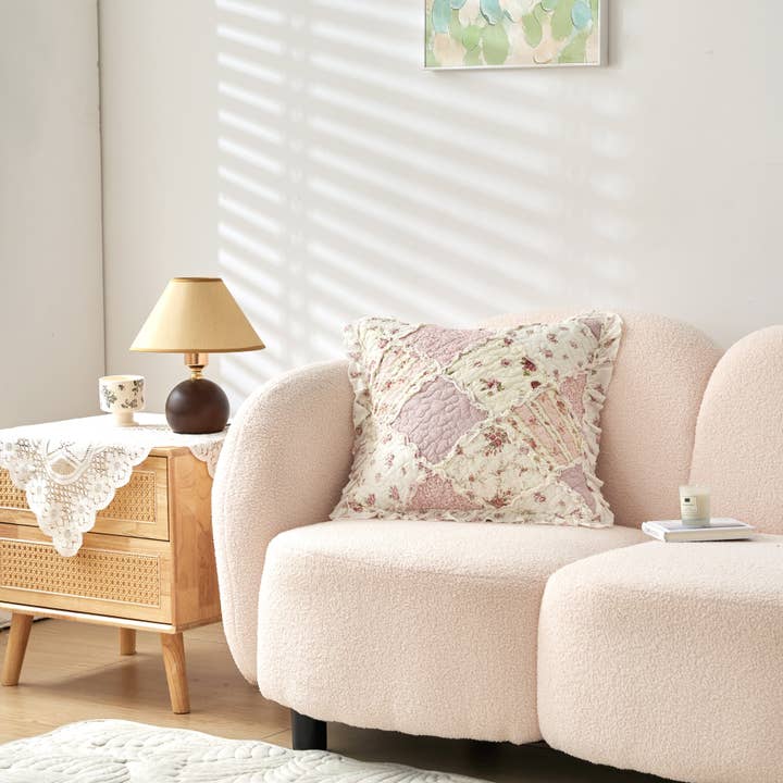 DaDalogy Bedding - Wholesale Throw Pillow Cover - DaDalogy Blush Cottage Rose Pillow Covers – Set of 2, 18x18 Quilted Patchwork Floral Shabby Chic1