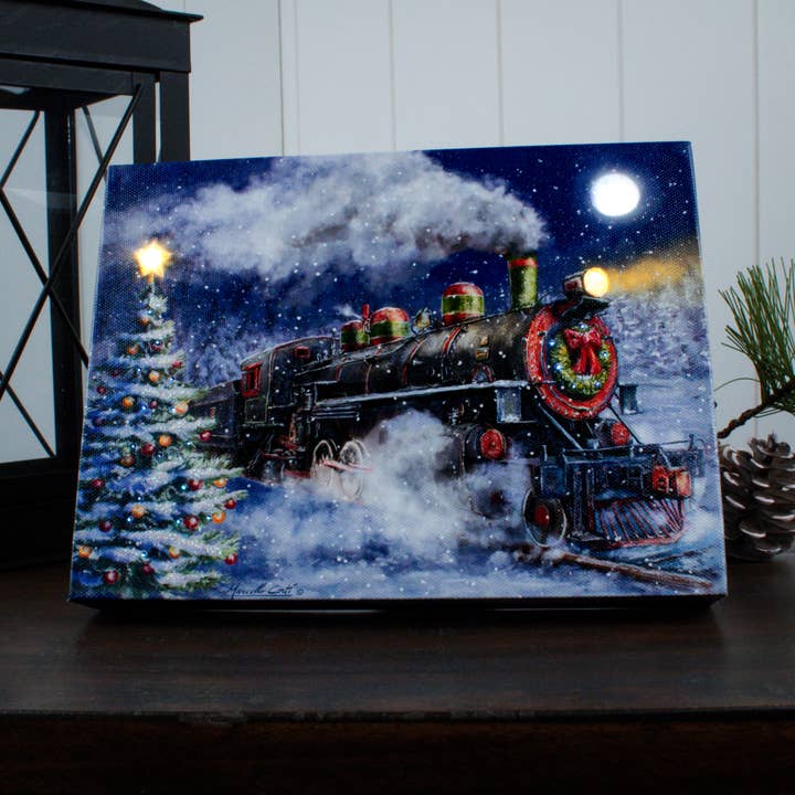 North Pole Express 8x6 Lighted Tabletop Canvas for wholesale by Glow Decor
