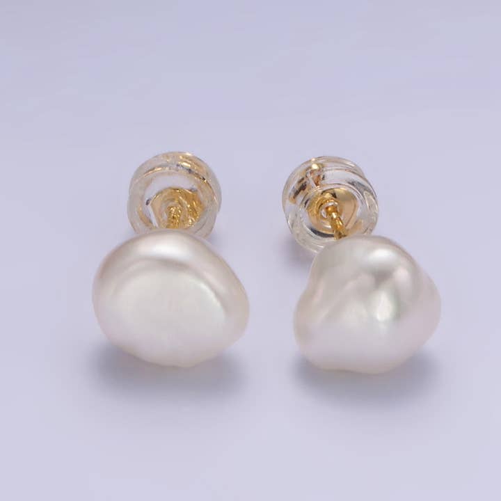 Aim Eternal - Wholesale Stud/Post Earrings - 16K Gold Filled White Baroque Pearl Stud Earrings | AB1193 0