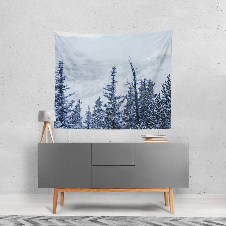 Colorado Boomtoppen Wandtapijt, Sneeuwachtige Winter Kerstdecoratie voor wholesale door lostkatphoto