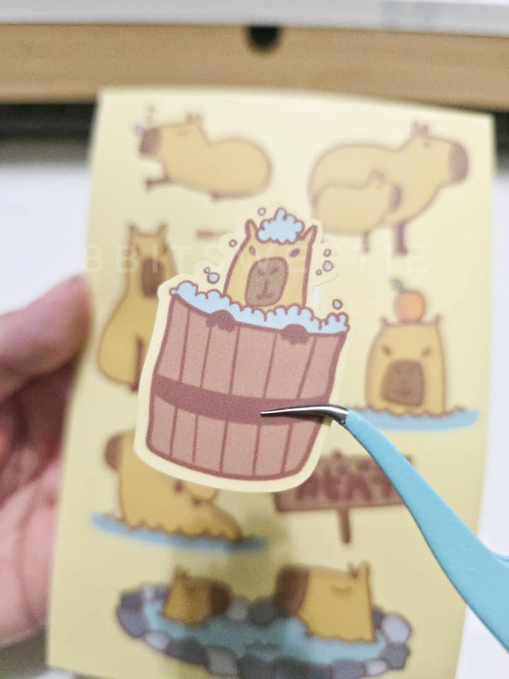Cute Funny Capybara Japanese Sticker Sheet for wholesale by 8bitsweetie