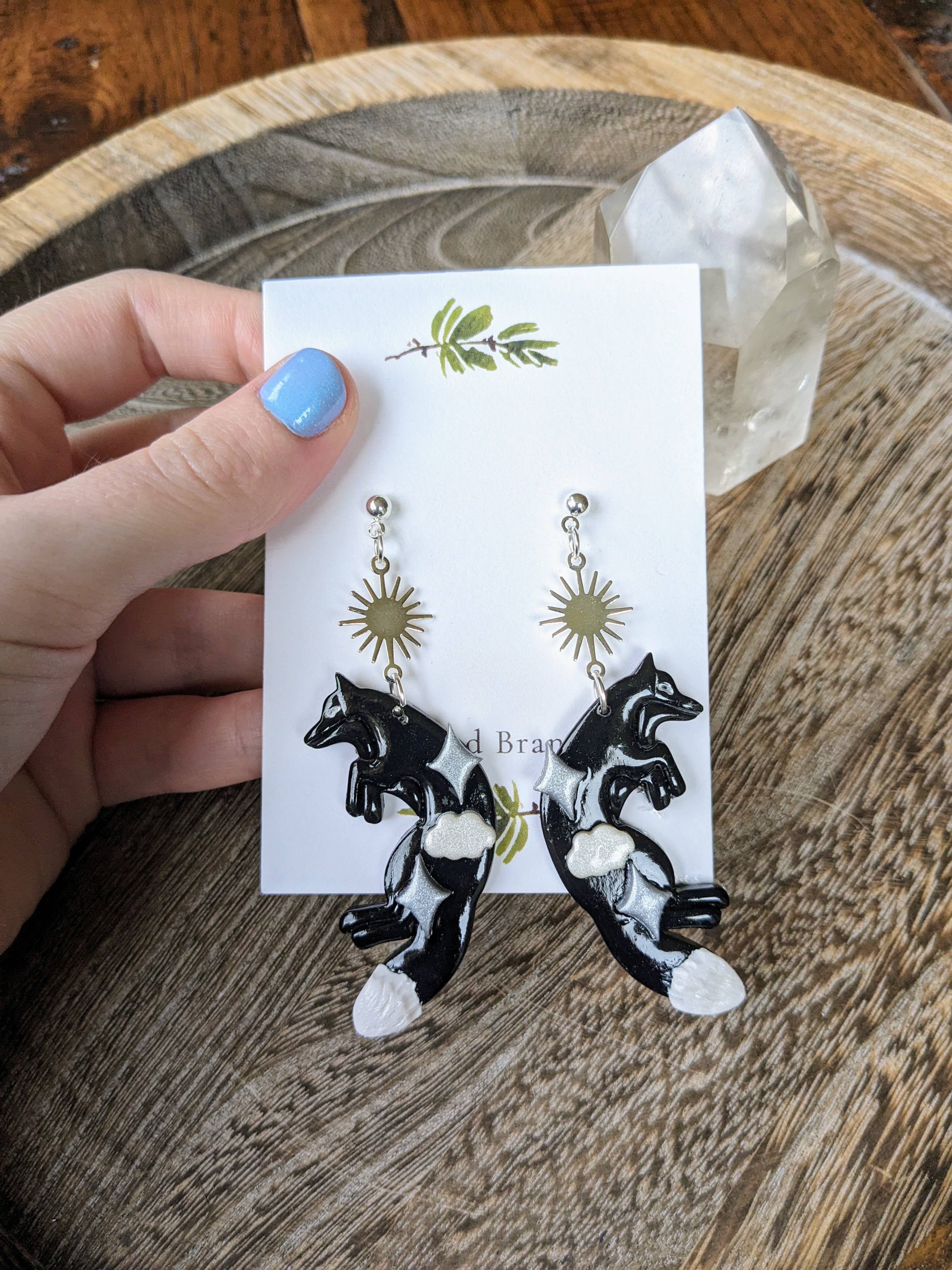 Stag and Branch - Wholesale Dangle Earrings - Celestial Black Fox Dangle Earrings | Handmade Polymer Clay5