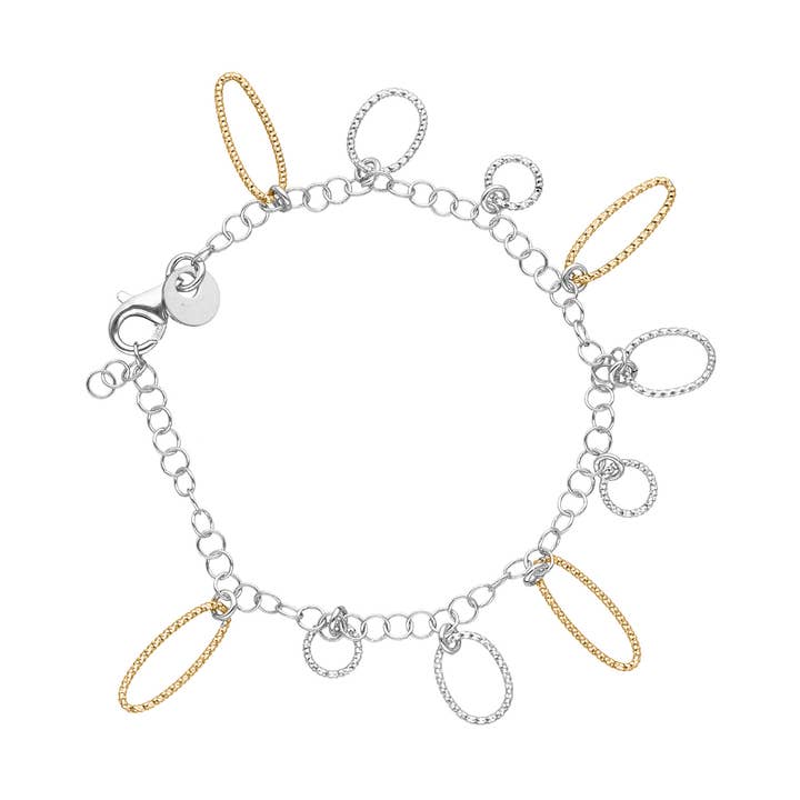 Pulsera de óvalos y círculos pequeños de plata rodiada @286 para venta al por mayor de ORUS BIJOUX
