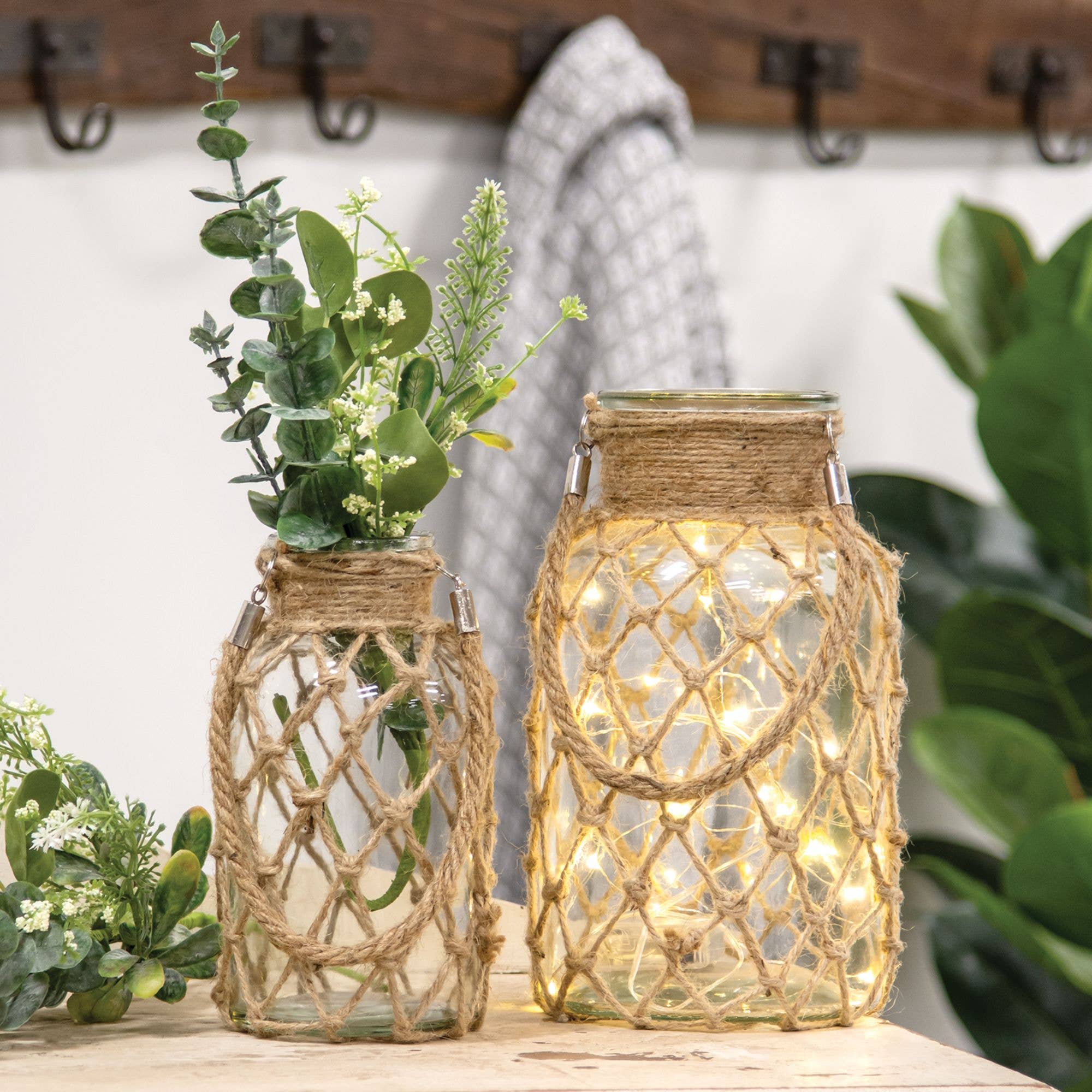 CWI Gifts - Wholesale Vase - Glass Vase with Rope Net, 4" dia x 8.25"H2