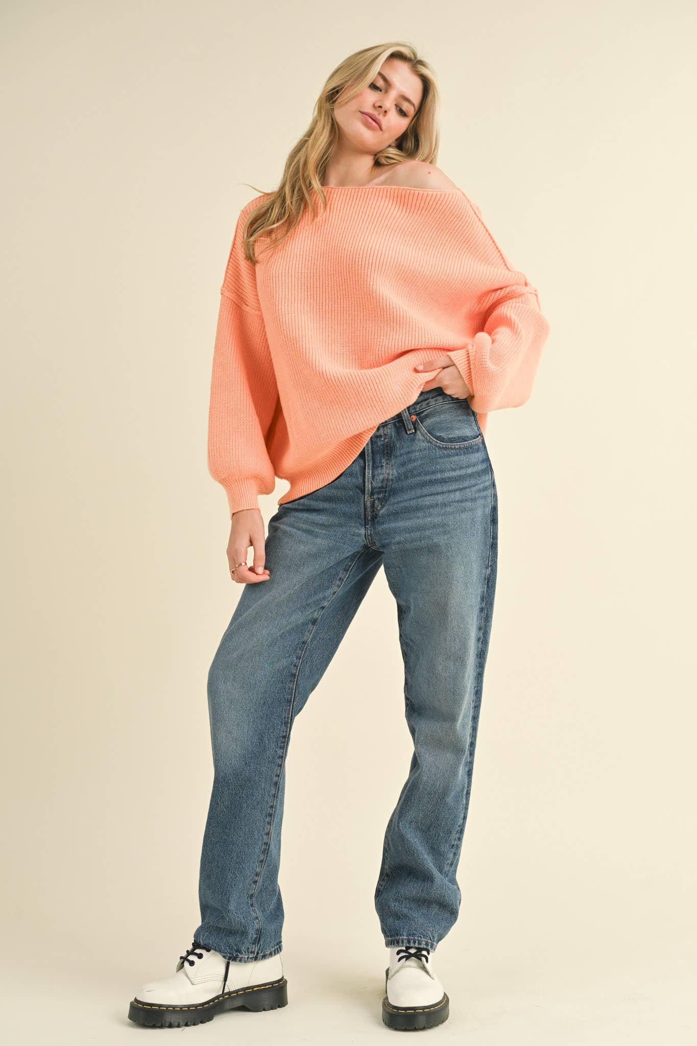 &MERCI - Wholesale Knit Sweater - Women's - BOAT NECK BUBBLE SLEEVE SWEATER MSW814723