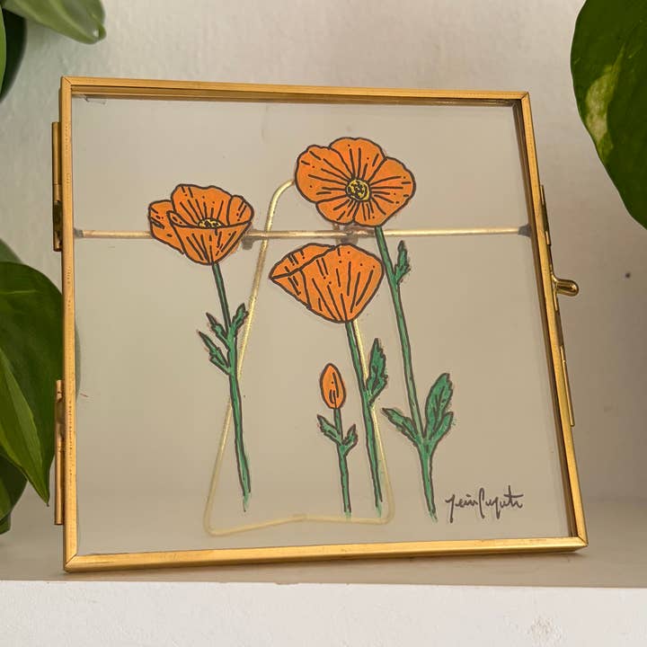jcarp designs - Wholesale Decorative Tabletop Object - Hand-Painted Poppy Glass Frame: Whimsical Home Decor 0