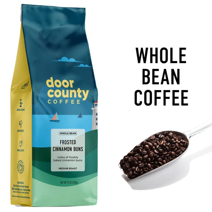 Door County Coffee – wholesale Kaffebönor – 10 oz frostat kanelbullar smaksatt kaffe HELA BÖNAN