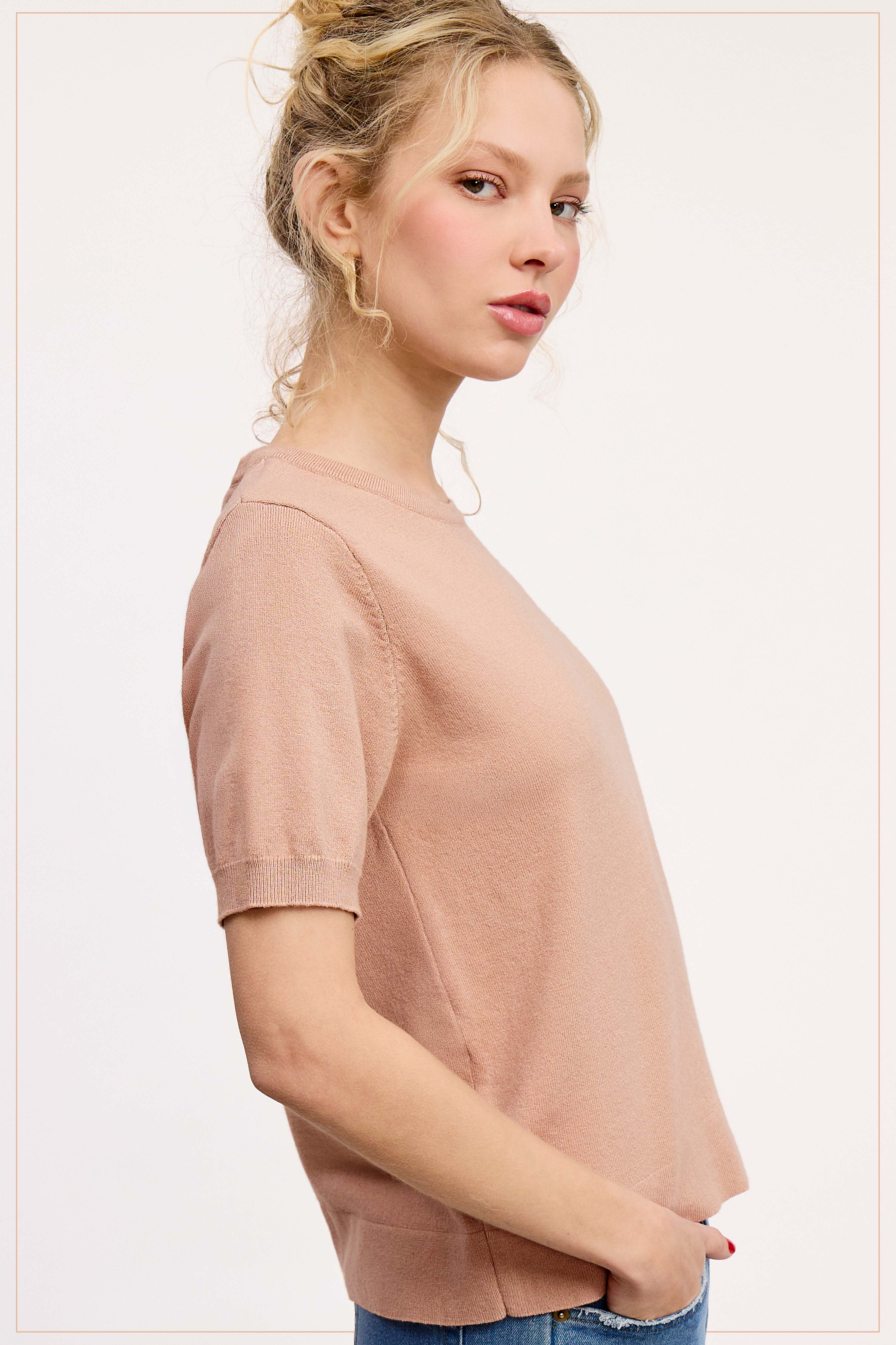 La Miel - Vente Pull en maille – femme - Haut en tricot extensible basique à manches courtes et bouffantes MCS36007