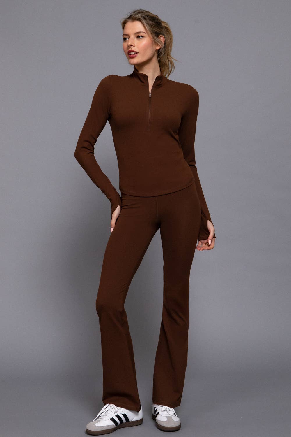 Active Basic | Active USA - Wholesale Athletic Pants - Women's - Waist Band Flare Stretch Workout Long Pants15