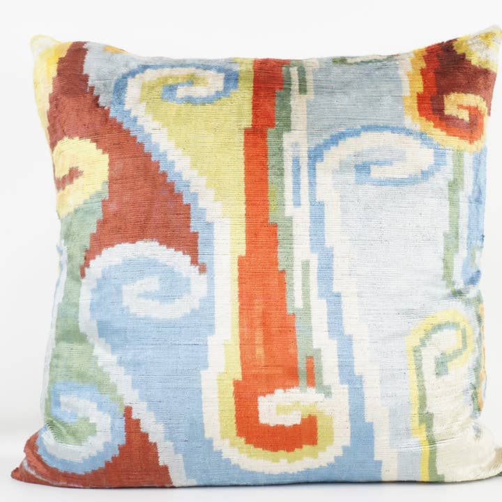 HÅNDLAVET IKAT SILKE/FLØJL PUDEBETRÆK 24"x24" for engroshandel hos MD Home