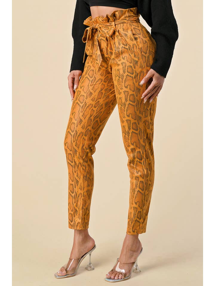 The Sang – wholesale Pants – Women's – SP4870-2 - SNAKE SKIN SLIM FIT PAPER BAG PANTS WITH TIE BELT1