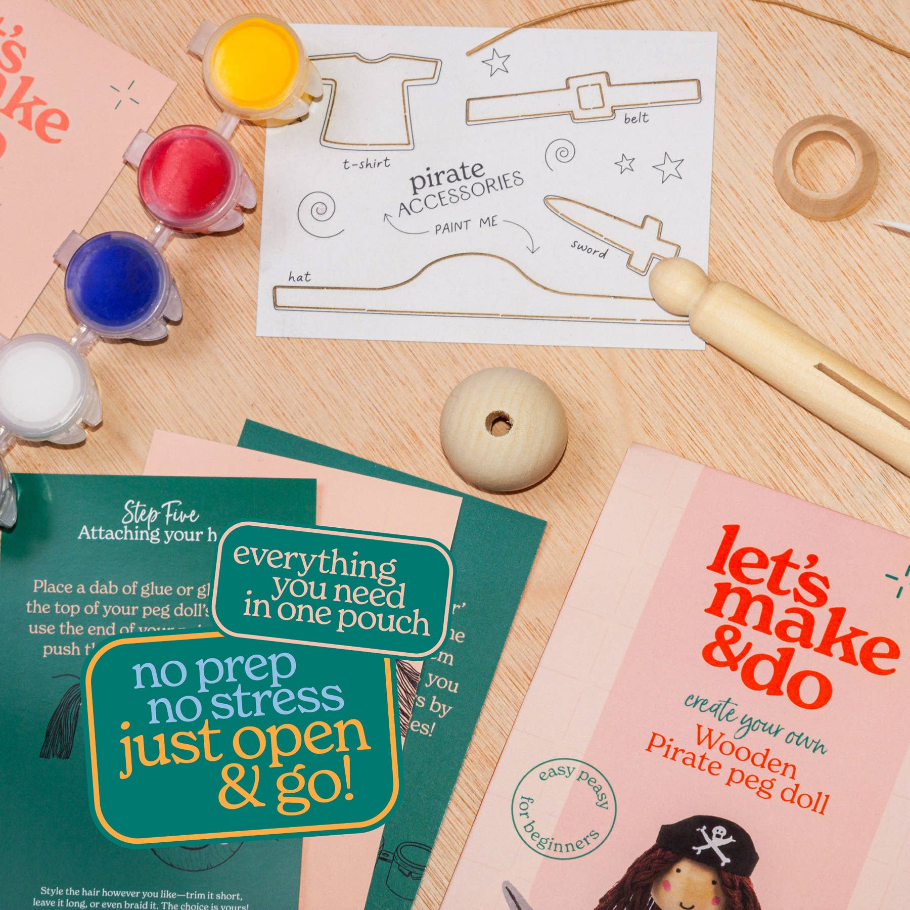 Let's Make & Do – wholesale DIY craft kit – Child – Create Your Own Pirate Wooden Peg Doll Kit4