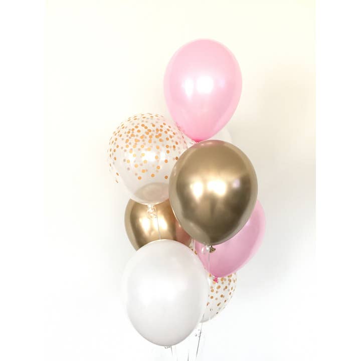 Hullaballoons - Wholesale Balloon - Pink, Gold & White Balloons | Set of 8 Latex Balloons5
