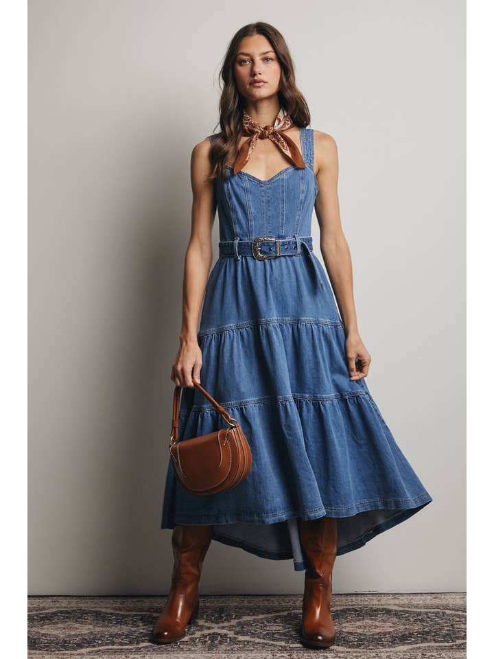 Forte - Wholesale Dress - Women's - Tiered Denim Maxi Dress FD0023