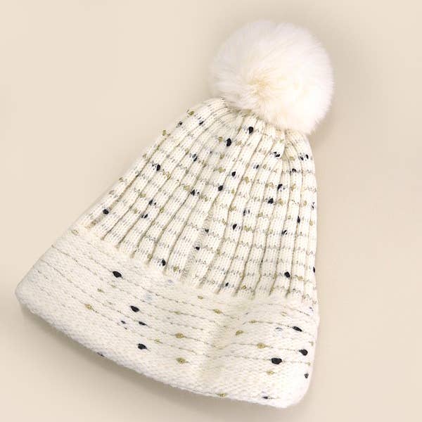 JOSSLYN by wall to wall - Vente Bonnet – femme - BONNET À POMPON EN FAUSSE FOURRURE À PAILLETTES | 40BN9114