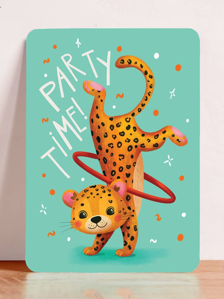 Födelsedagskort gratulation barn djur gepard vykort för wholesale av Aniet Illustration