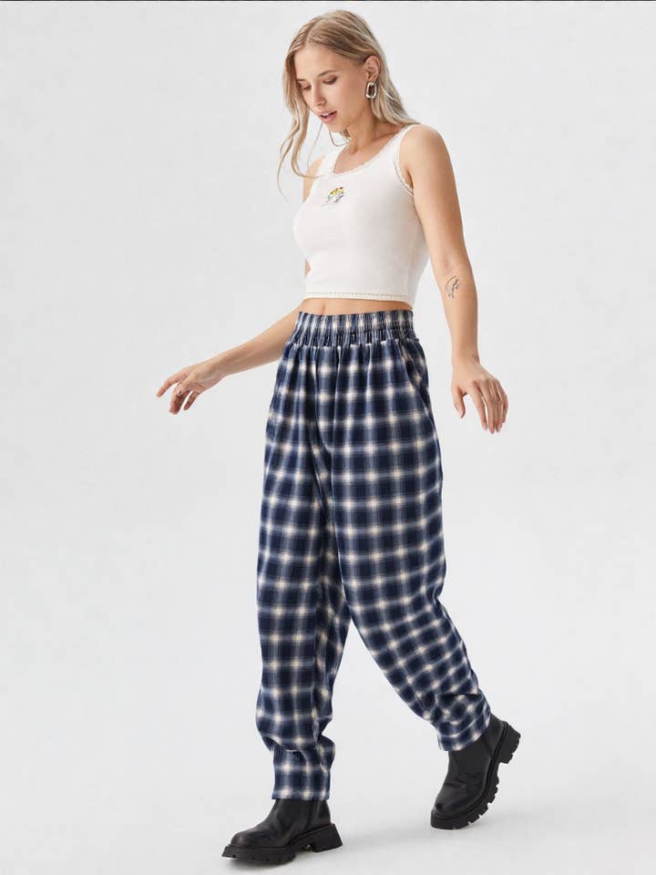 NP70310-Corduroy Flannel Plaid Cozy Comfy Pants for wholesale by VERY J