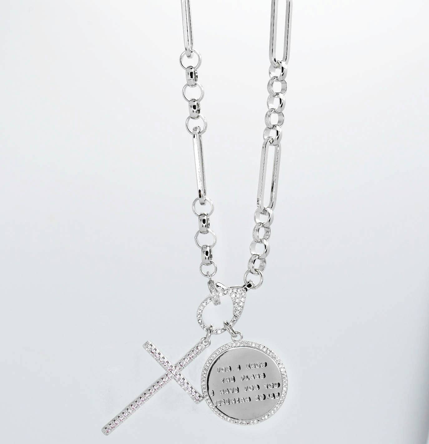 Treasure Jewels Inc. - Wholesale Pendant/Charm Necklace - Jeremiah 29:11 with Cross Silver I640