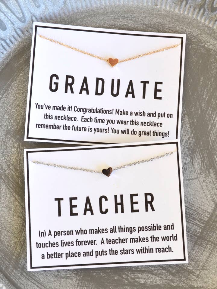 Graduation Gift Heart Necklace & Stationery Card Combo for wholesale by Peddle Your Paper