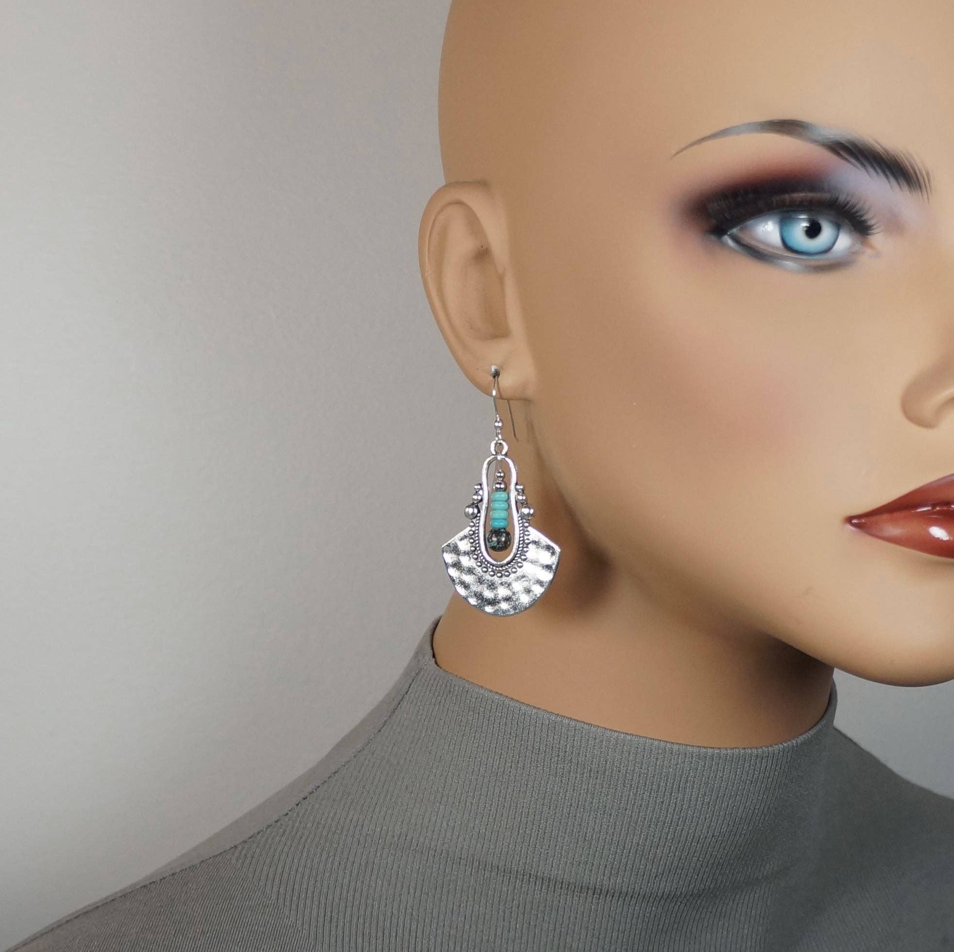 Jewelry by Dawn - Wholesale Dangle Earrings - Rustic Silver and Turquoise Boho Ethnic Dangle Earrings, .925 Sterling Silver Ear Wires1