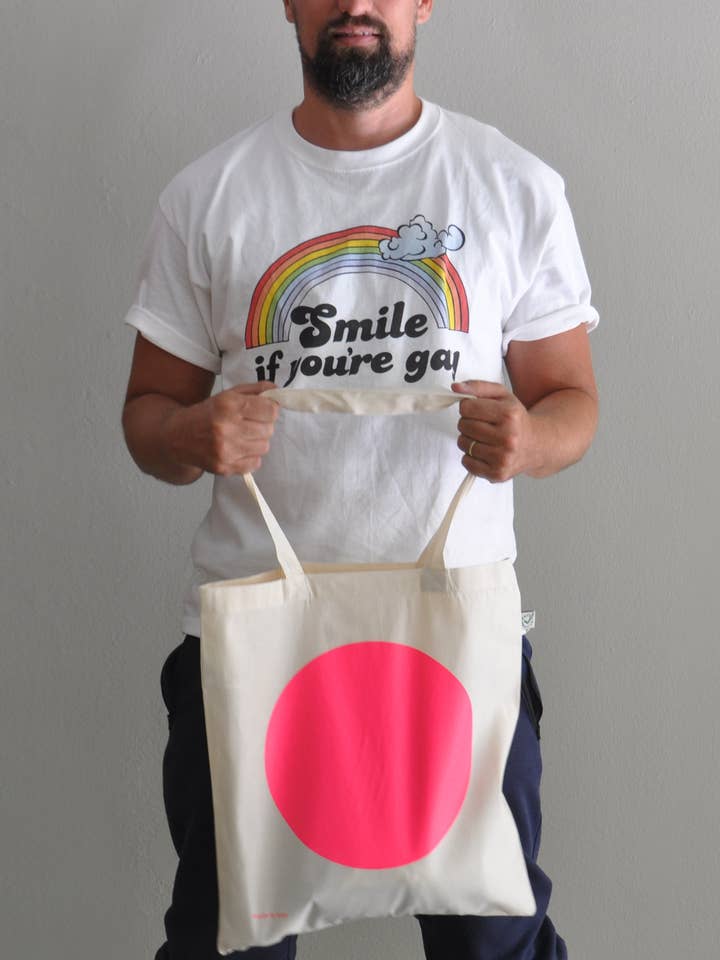 jutebeutel / tote bag dot neon pink for wholesale by kolor