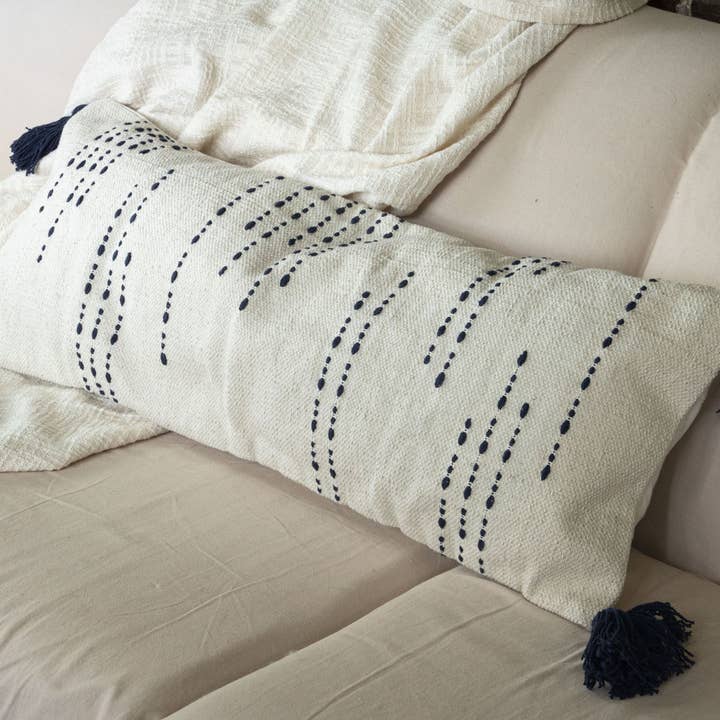 14X36 Hand Woven Ravi Pillow Navy for wholesale by Foreside Home & Garden