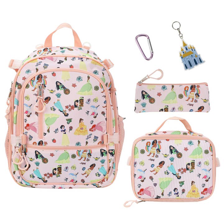 Disney Princesses 4-Piece 16" kids girls Adaptive Backpack & Lunch Box Combo Set for wholesale by Bioworld Merchandising