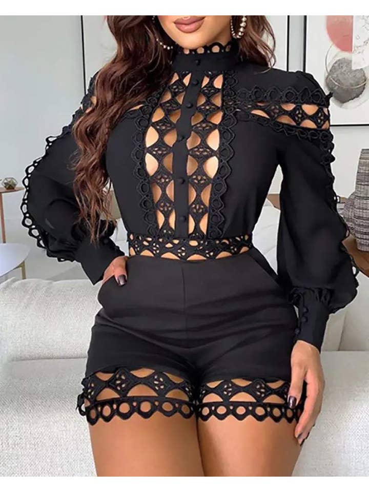 Queen Fashion – wholesale Jumpsuit - Dam – utskuren guipure spetsficka med lyktärmad tröja