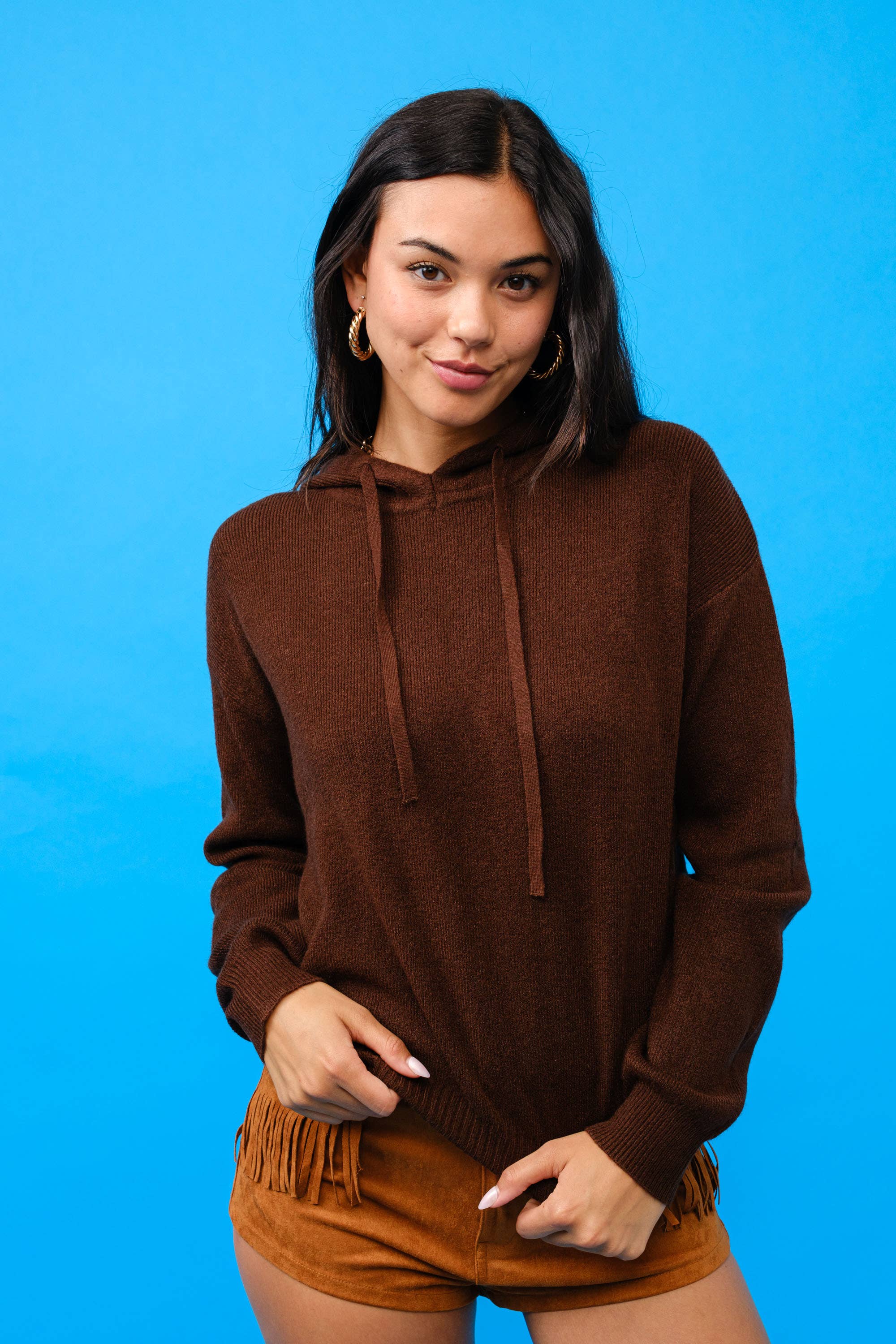 Brown CASHMERE HOODIE SWEATER S6297 for wholesale on Faire