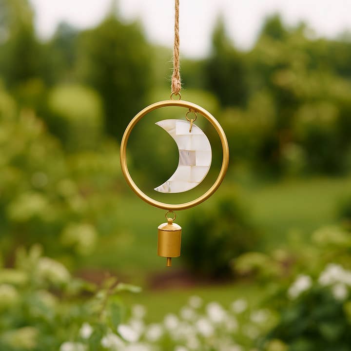 Matr Boomie Fair Trade - Wholesale Wind chime - Chayana Small Moon Mother of Pearl Wind Chime - Fair Trade1