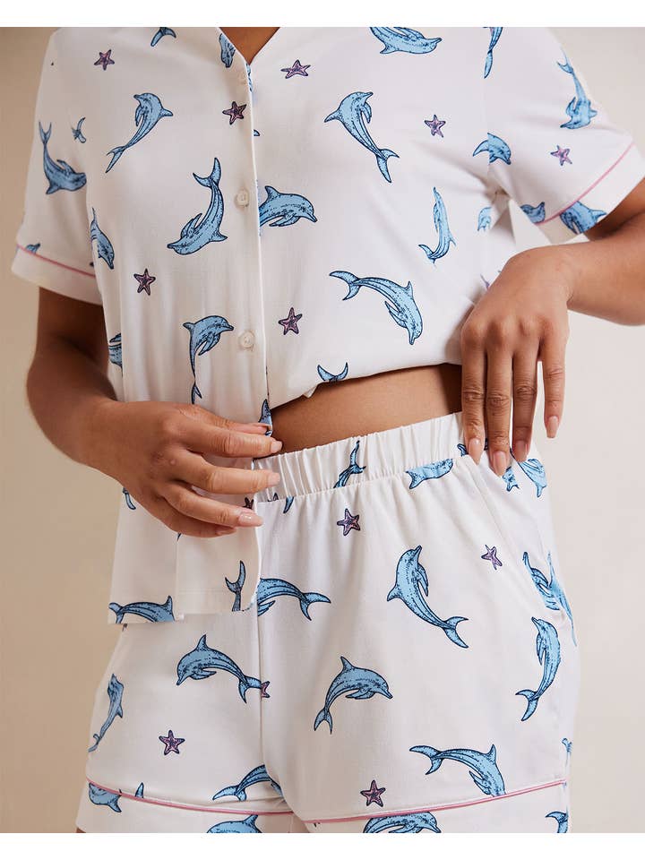 Off White Dolphin Print Short Pyjama Set for wholesale on Faire2