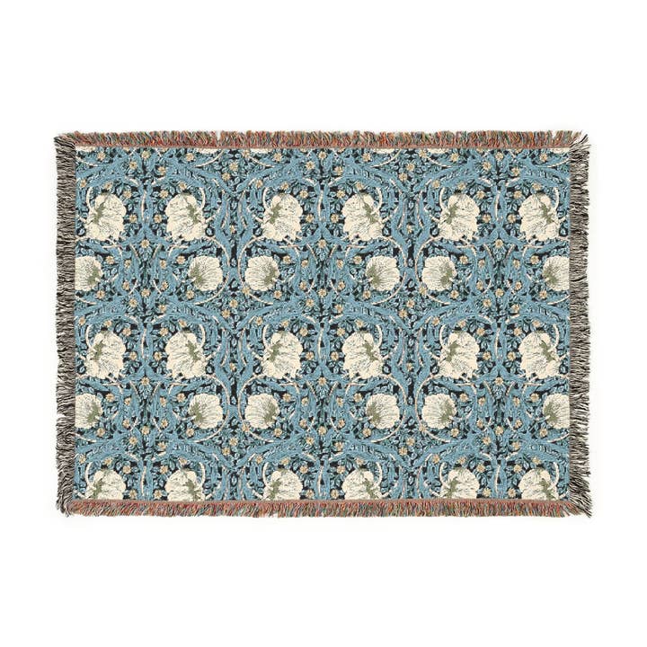 Woven Cotton Blanket inspired by William Morris - Pimpernel Collection (Slate) for wholesale by Willy Morris Home Emporium