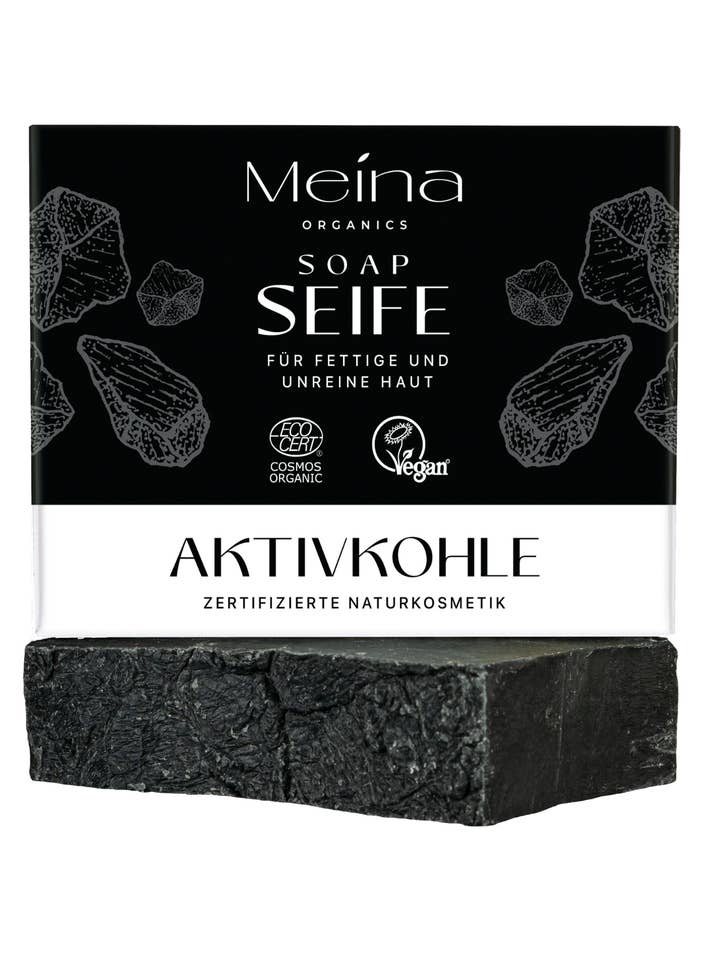 Schwarze Seife mit Aktivkohle für den Großhandel von Meina Organics