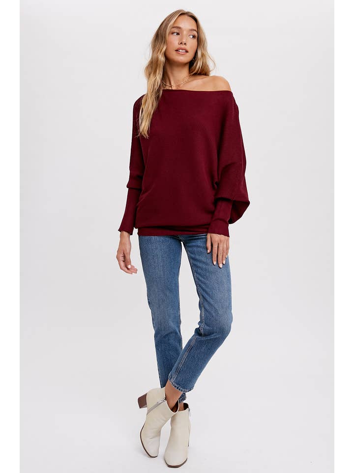 Bluivy - Wholesale Knit Sweater - Women's - ASYMMETRICAL OPEN SHOULDER DOLMAN PULLOVER31