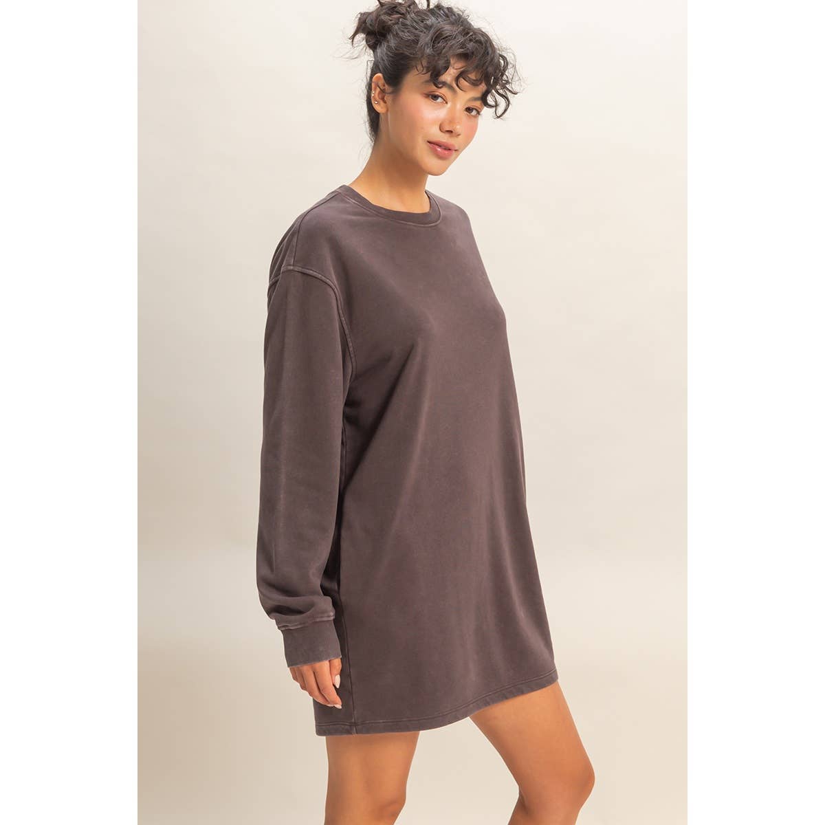 Double Zero - Venta al por mayor Vestido - Mujer - Vestido sudadera mini de gran tamaño lavado mineral21