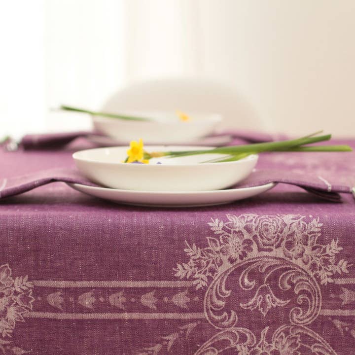 Ju-Lein - Vendita all'ingrosso Tovaglie - Tovaglia 100% lino jacquard - melodia francese - viola prato