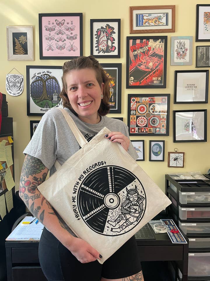 Bury Me With My Records Tote Bag for wholesale by KWT Designs