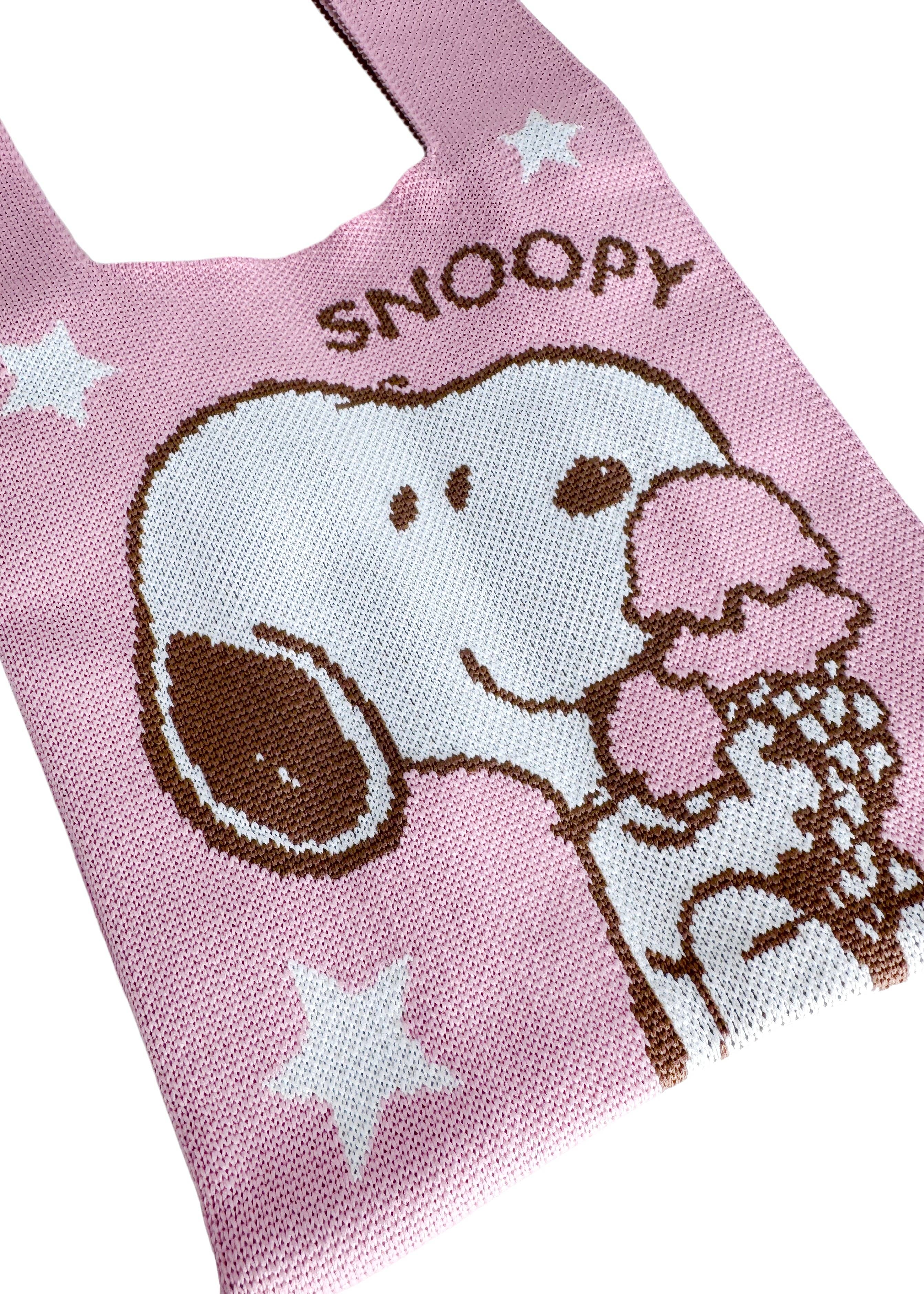 LASR – Großhandel Tragetasche – Damen – Erdnüsse Snoopy liebt Eiscreme gestrickte Baggu rosa Mini-Tasche3