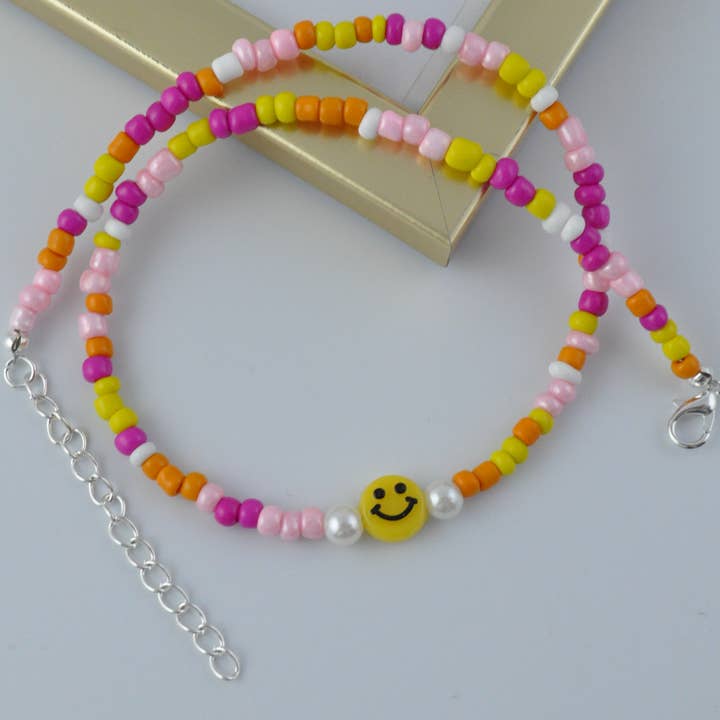 Beaded Smiley Necklace | Funny Emoji Face Necklace for wholesale by TheMellys