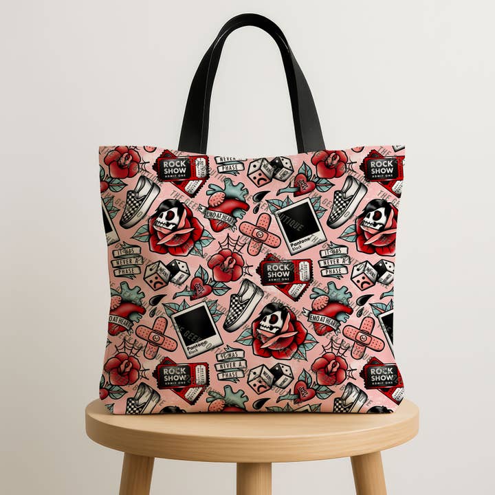 Pink Punk Rock Emo Rock Show Music Large Zipper Tote Bag for wholesale by The Geek Boutique
