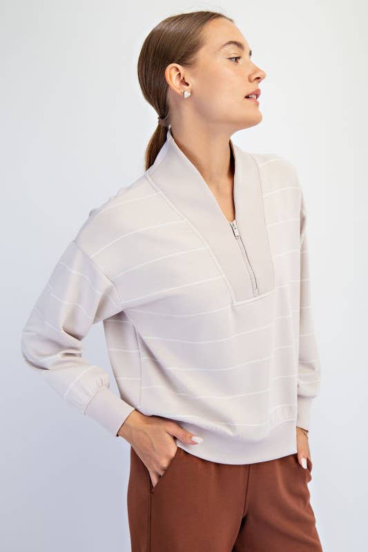 Sunday Morning - Wholesale Jacket - Women's - J0332PL37 PLUS STRIPE V-NECK MODAL POLY SPAN SCUBA JACKET 24