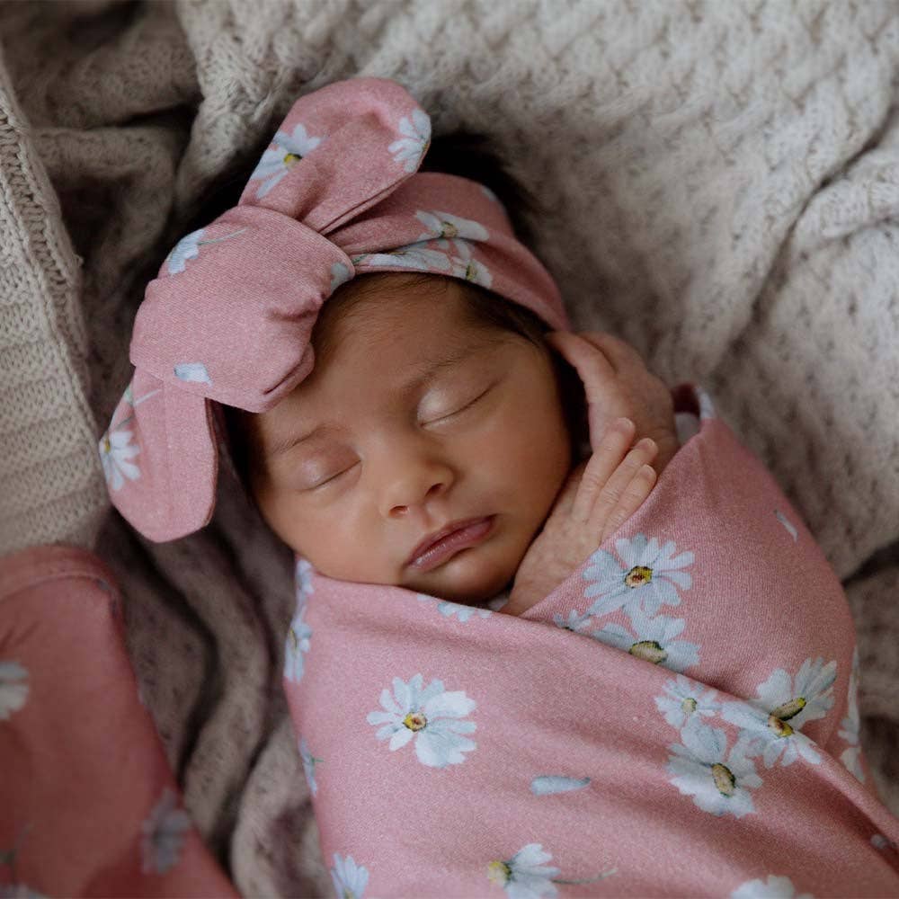 Snuggle Hunny - Wholesale Swaddle Set - Baby - Daisy Baby Jersey Wrap & Topknot Set7