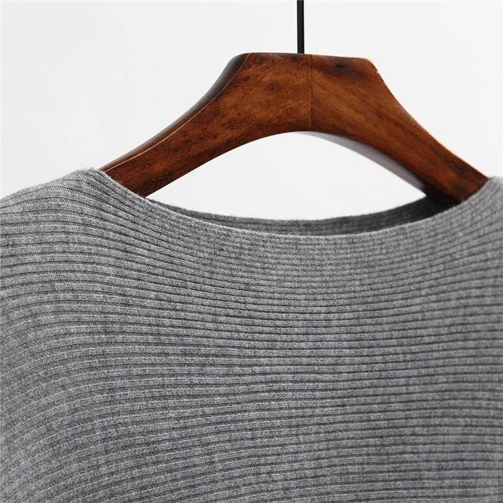ShieldChic - Wholesale Knit Sweater - Women's - Solid Color One-Word Collar Bat Sleeve Knit Sweater6