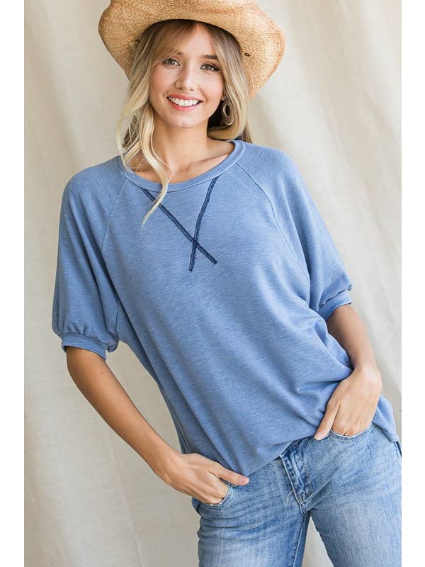 7th Ray - Wholesale Tunic - Women's - Solid Knit V-Seam Raglan Short Sleeve Top T3979