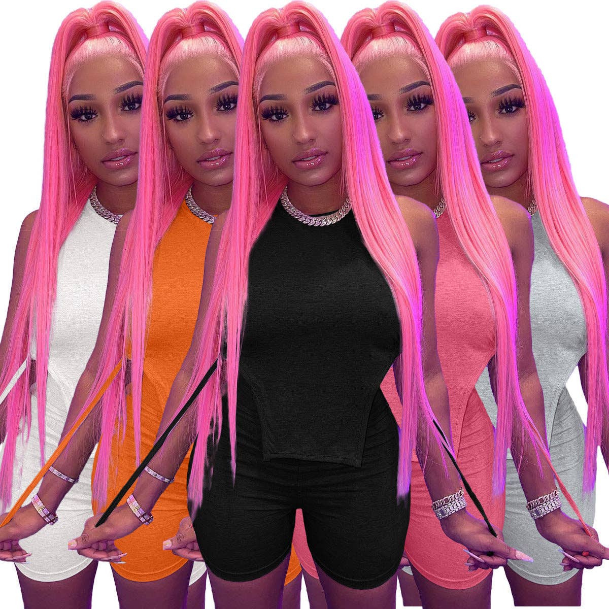 MB Fashion Wholesale - Wholesale Lounge Set - Women's - MB FASHION Sleeveless Crop Top and High-Waist Shorts 268T10