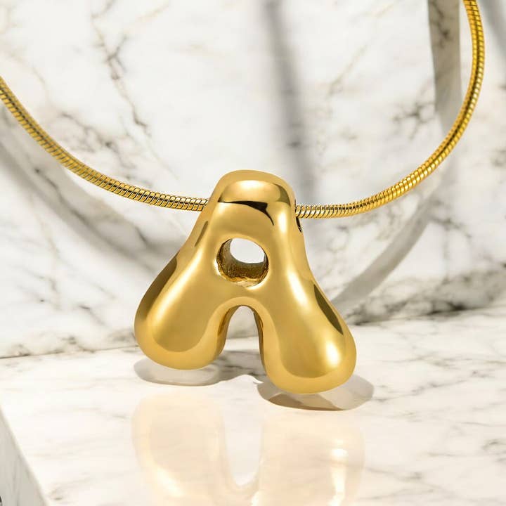 Cape Diablo - Wholesale Pendant/Charm Necklace - Golden Glow Bubble Letter Initial Necklace