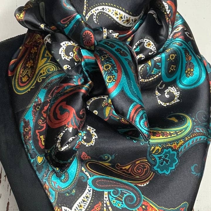 Rainyday Homemade - Wholesale Scarf - Women's - Paisley Wild Rag, Charmeuse Satin, Teal Paisley, Extra Large Wild Rag, Ranch Life, Cowboy Life, Cowgirl Life